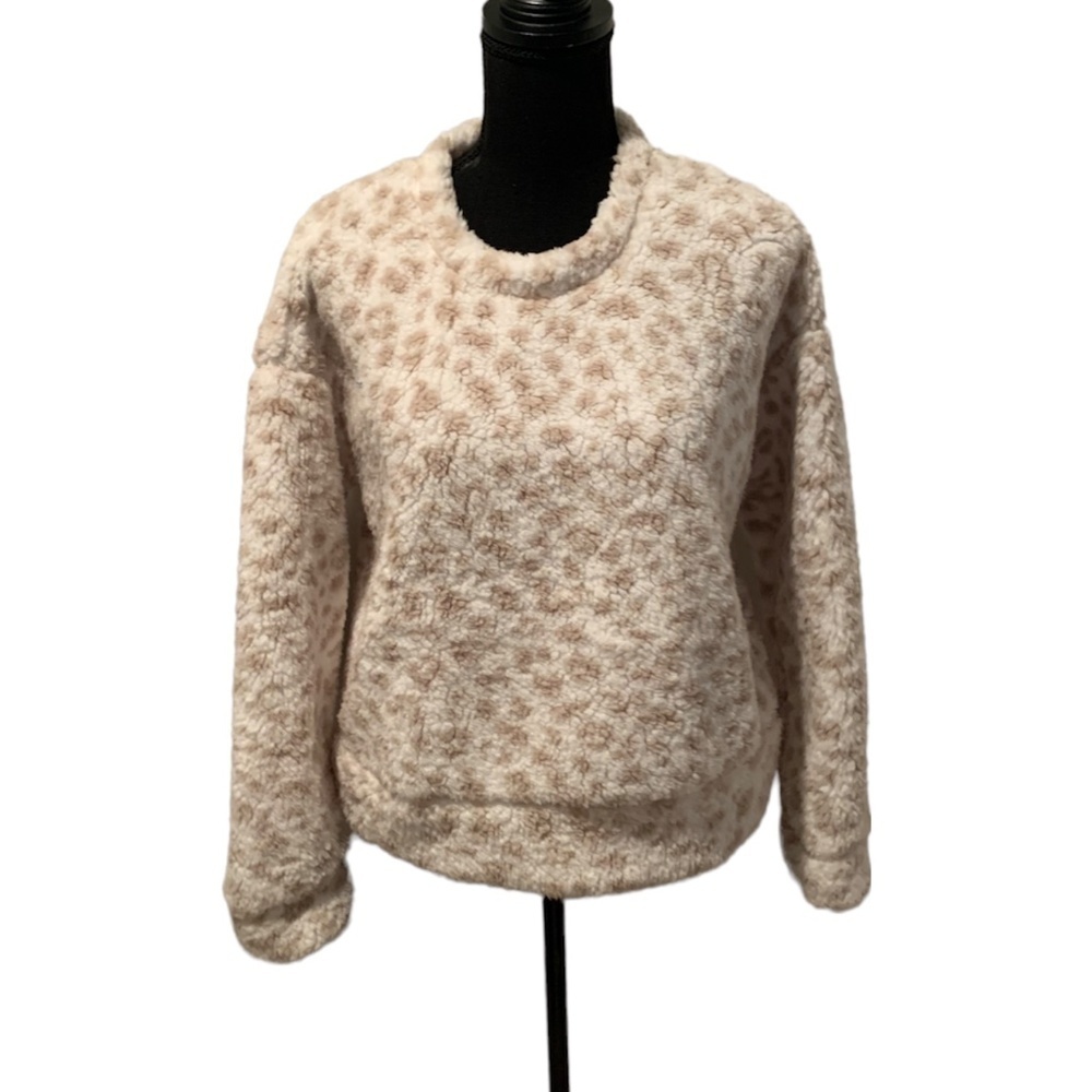 Thread & Supply Crewneck Pullover Sweater in White Leopard XS NWT